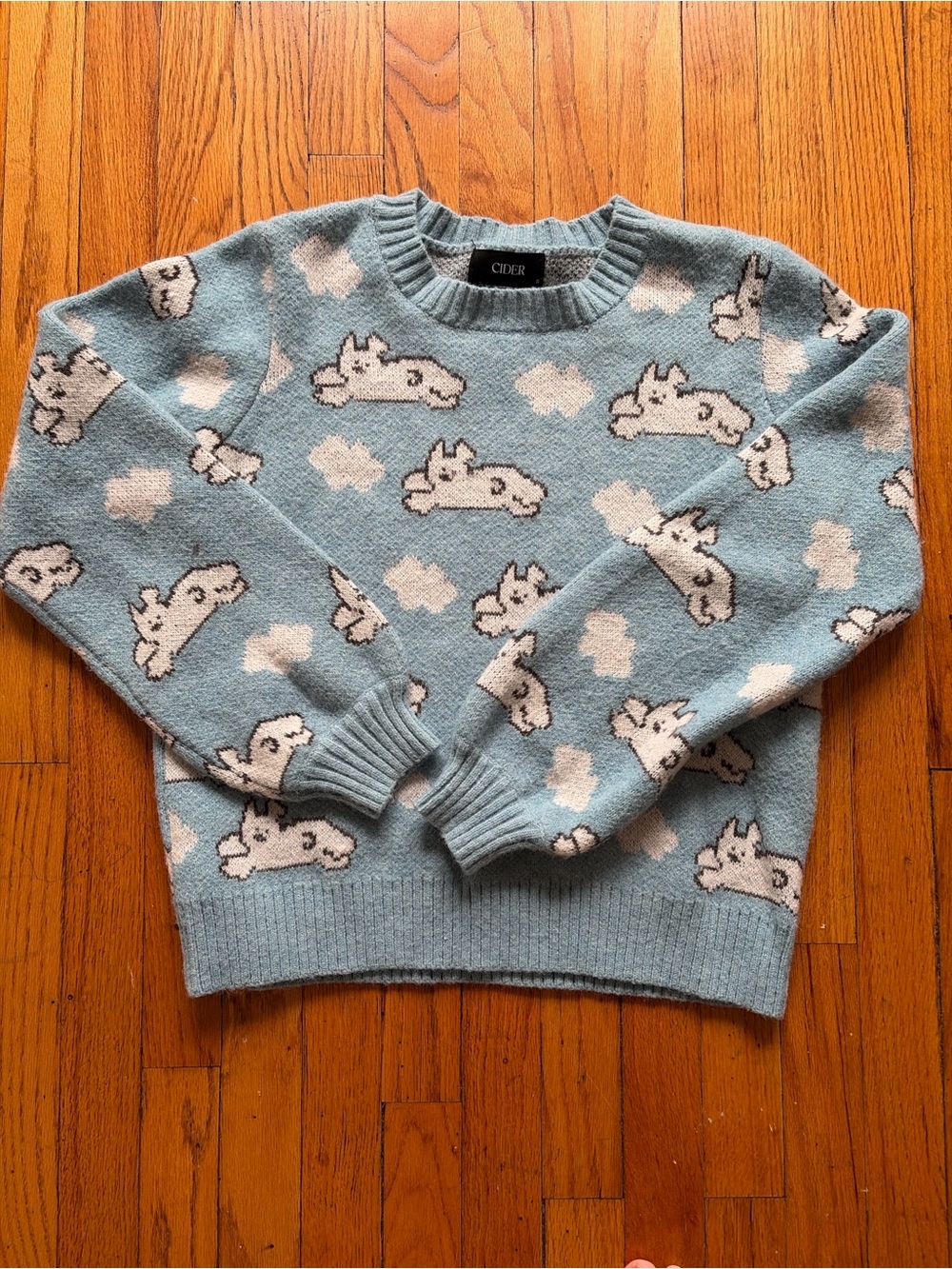 Cider Light Blue Bunny Pattern Crewneck Sweater